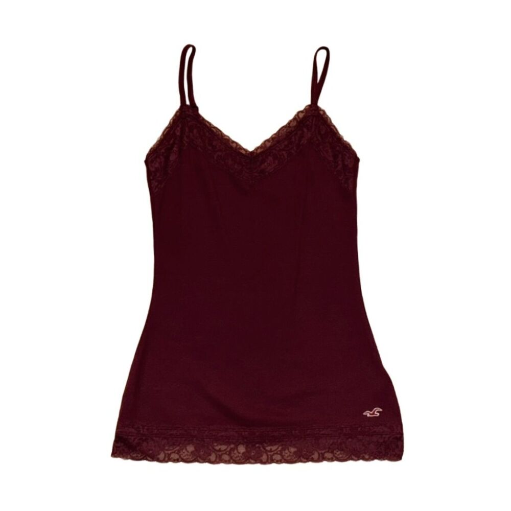 hollister burgundy lace trim cami